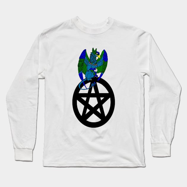 Magical Griffon on a Pentacle Long Sleeve T-Shirt by imphavok